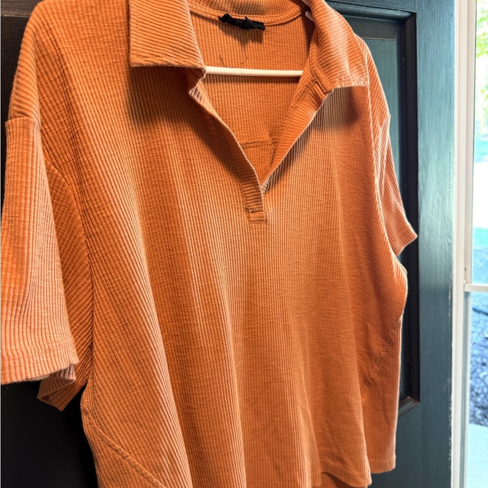 Ribbed Orange Polo Shirt